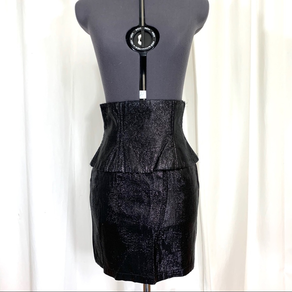 BOULEE: Peplum High Waisted Black Shimmer Skirt